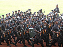 National Police in a parade in a recent state function. The force is set to recognise its officers serving on a peacekeeping mission in Liberia (File Photo)