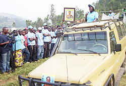 Mukabaramba addressing party supporters at Maya village on Friday. (Photo:  A.Gahene)