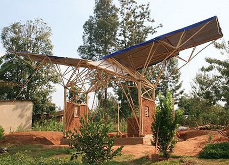 Prototype building system with 80% natural materials such as banana leaves, bamboo and coffee wood (Courtesy photo)