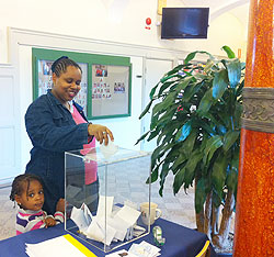 Sabrina Kamikazi from the Danish city of Aalborg casting her ballot in Malmu00f6 yesterday (Photo G Gabiro)