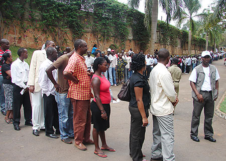 Voters waiting to cast their votes in Kampala