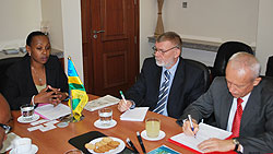 Deputy High Commissioner Yamina Karatanyi (L) briefing Diplomats.(Courtesy photo)