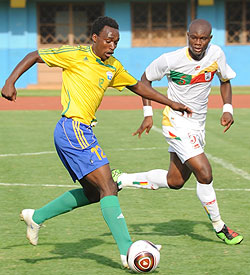 WASTEFUL; Striker Kipson Atuhaire wasted two very good chances for put Amavubi ahead before Benin scored three second half goals. (Photo; T. Kisambira)