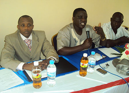 (R-L) Desire Kayiru RECO-RWASCO manager Rwamagana, Charles Kanyamihigo RECO Director and Jean Bosco Kanyesheja (Photo S.Rwembeho)