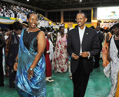 The President and the First Lady arriving at Amahoro u201cPetitu201d Stade where Rwandan women celebrated Kagameu2019s electoral victory 