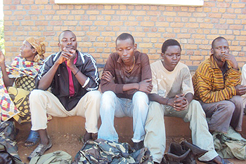 Some of the suspects at Kabarore Police Post (Photo; D. Ngabonziza)