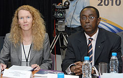 Premier Bernard Makuza and WBu2019s Penelope Brook  during the presentation of the World Banku2019s 2010 Doing Business Report (File photo)