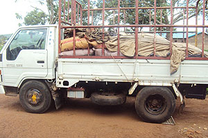 The impounded truck with sacks of fertilisers at Kiramuruzi Police Post (Photo; D Ngabonziza)