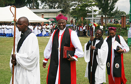 Bishop Dr Laurent Mbanda being led to the enthronement.Photo Anee Reed