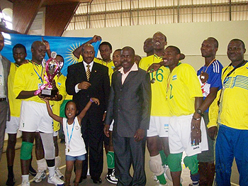 The National men's sitball team after winning the World Cup in Kampala .(Photo P.Bakomere)