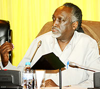 Ombudsman, Tito Rutaremara addressing the Parliament yesterday (Photo; T. Kisambira)