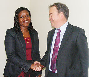 The Minister of the East African Community Affairs ((MINEAC), Monique Mukaruliza and TMEAu2019s country Manager, Mark Priestly (photo by Saul Butera)