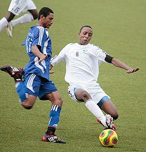 The U-17 skipper Emery Bayisenge (R) in action against Zanzibar during this yearu2019s U-20 Cecafa tournament in Eritrea. (File Photo)