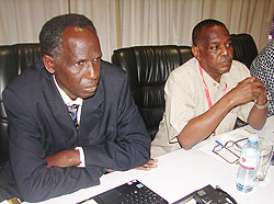 The dean of the faculty of agriculture at the NUR, Prof. Rukazambuga Ntirushwa (L), at the regional meeting in Kampala yesterday (Photo; G. Muramira)