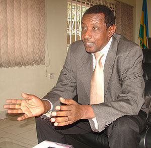 Rwandau2019s High Commissioner to Ugandau2019s, Frank Mugambage during the interview (Photo; E. Kabeera)