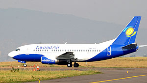 A RwandAir aircraft at Kanaombe International airport (File photo)