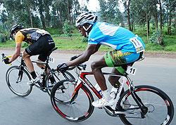 Niyonshuti in action during yesterday's stage 6. The rider needs two good displays to stand a chance of winning the tour. (Photo. E. Niyonshuti)