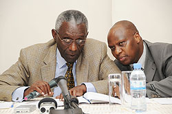 EYEING THE POLLS; Chairman Chrysologue Karangwa (L) and Executive Secretary Charles Munyaneza at the press conference recently (File photo)