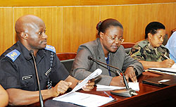 L-R Sup. Jean Nepo Mbonyumuvunyi, Dr. Mujawamariya and Maj.Batamuriza during the press conference yesterday (Photo; T.Kisambira)