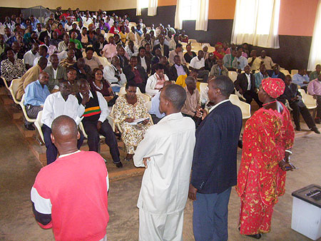 Candidates for the District PSF positions addressing the electorate at the district hall (Photo; A.Gahene)