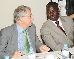 Hon. Stanislas Kamanzi (R) with Prof. David King during the meeting (Photo; J. Mbanda)