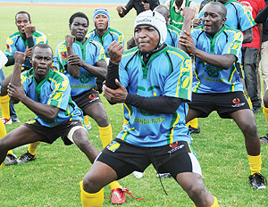 Silverbacks doing their trade mark 'haka' shortly before the final of this year's CAR 15s. They beat Burundi to lift the title for a third consecutive time. (File Photo)