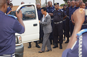 REMA boss Dr Rose Mukankomenje hands over a vehicle to police boss yesterday (Courtsey photo)