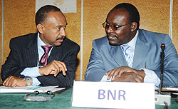 L-R: Gabriel NEGATU Director of Governance, Economic and Financial Management ADB and Francois Kanimba Governor Central Bank at the opening ceremony of the workshop. (Photo J. Mbanda)