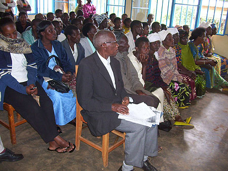 A section of genocide survivorsu2019 committees at the screening in Kageyo Sector yesterday.(Photo by A.Gahene)