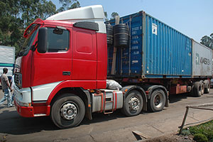 One of the trucks that transport goods to and from the Mombasa Port. Transporters have complained of robbery along the route