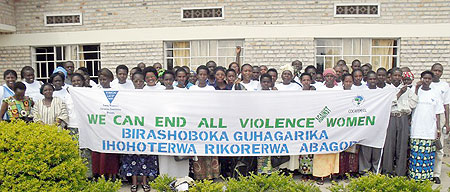 u2018We canu2019- Women make their statement on eliminating GBV  at the meeting in Muhanga (Photo D.Sabiiti)