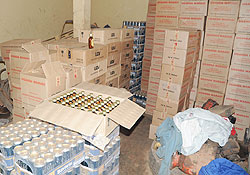 Some of the impounded goods in the Gikondo warehose. The products were worth 40 million Francs (Photo / J. Mbanda)