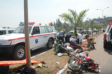 Medics attending to accidents victims, many road accidents have been blamed on over speeding by motorcyclists (File photo)