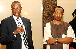 Defence Minister Gen James Kabarebe with Infrastructure Minister Vicent Karega during the Horizon reception ( Photo / T. Kisambira)