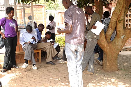 Students at the SFAR offices filing the required paper to lodge in their complaints 