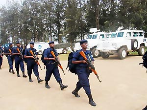 Police officers leaving for Haiti last year. Haitians have said that Rwanda is their model country (File Photo)