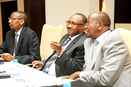 L-R: Ministers John Rwangombwa , Protais Musoni and James Musoni. (Photo / T.  Kisambira)