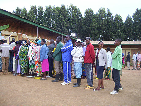 Gicumbi residents participate in past election at Inyange Primary School. (File Photo)