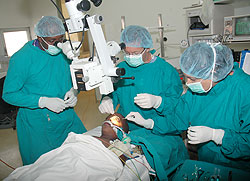 A team of physicians performing a cornea transplant operation reently. Three more transplants were performed recently (File Photo)