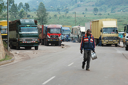 Trucks in transit at Gatuna boarder. (File Photo)