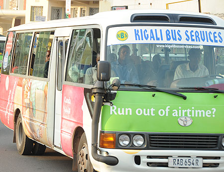 A mini-bus belonging to Kigali Bus Service. The company has laid off 40 employees