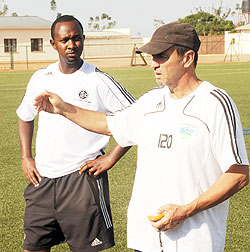 Richard Tardy (right), seen here with his assistant Vincent Mashami during a past teamu2019s training session. (Photo: T. Kisambira)