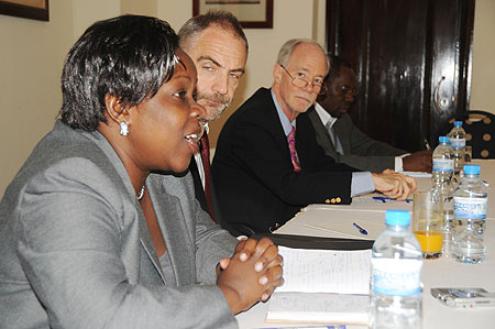 (L-R) Edith Ofwono- Adera, Senior IDRC programme  specialist, Dr Simon Carter, Regional Director of IDRC, and David Malone, the IDRC  president at (photo T.Kisambira)