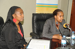 RRA Commissioner General, Mary Baine and the Permanent Secretary of  MINICOFIN,  Kampeta Sayinzoga addresing a press conference( Photo T.Kisambira).