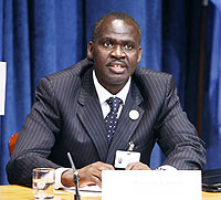 Stanislas Kimanzi addressing a joint press conference on the 2011 UN session on Wednesday