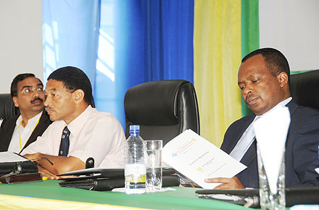 (L-R) Mohd Suleman an energy expert from India, SFB Rector, Prof Reid E. Whitlock and the Minister of Infrastructure, Vincent Karega, at the conference yesterday (Photo T.Kisambira)