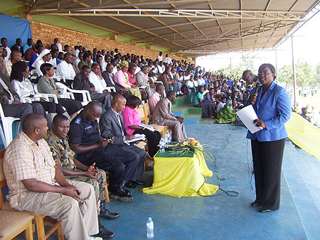 Minister Mujawamariya adressing participants during the launching of anti- drug abuse week yesterday (Photo  A.Gahene)