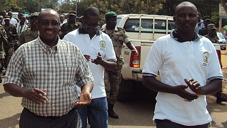 Minister Musoni and Nyagatare sector executive secretary leading anti-drug abuse campaign (Photo D Ngabonziza)