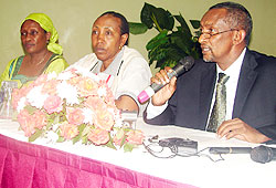 R - L Mahaboub Maalim, Patricia Hajabakiga and Beatrice Kiraso during the launch of the joint observer mission in Kampala, yesterday (Photo G Muramira)