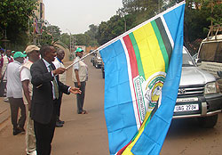 The CEO of IGAD Eng Mahaboub Maalim flags off the joint election observer team on Saturday in Kampala (Photo G Muramira).